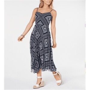 Tommy Hilfiger Criss Cross Back Pleated Maxi Dress Navy Blue Size 6